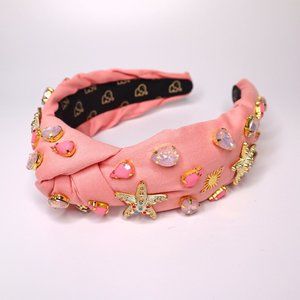 Schwab Jewels Embellished Knotted Headband Hand Sewn Crystals and Charms PINK